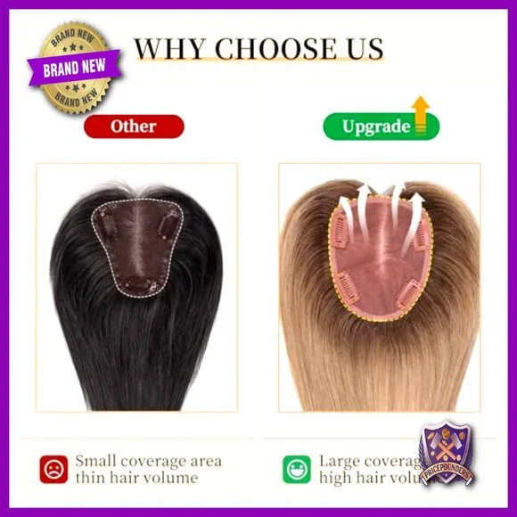 Human Hair Topper Handcrafted Breathable High Fit Adds Volume Covers Sparse Hair